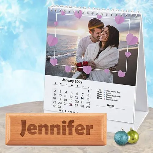 Trendy Personalized Engraved Wooden Name Plate with Desk Calendar