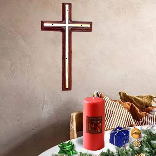 Terrific Xmas Gift of Holy Cross n Pillar Candle Terrific Xmas Gift of Holy Cross n Pillar Candle