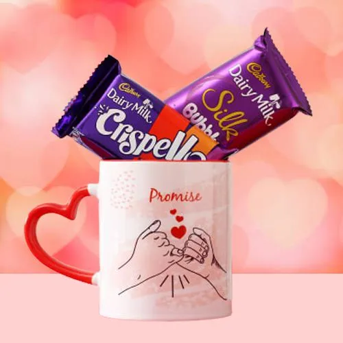 Adorable Gift of Red Heart-Handle Mug with Cadbury Chocolate