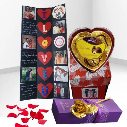 Elegant Love Infinity Personalized Card with Heart Shape Sapphire Chocolate Box  N  a Golden Rose