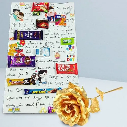 Remarkable Hand Written Message n Chocolate Card with a Golden Rose