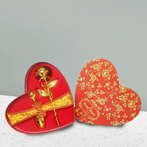 Outstanding Heart Shape Box of Everlasting Golden Rose