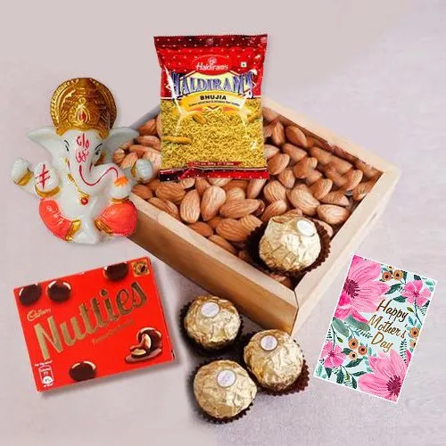 Classy Combo of Marble Ganpati with Almonds n Chocolates for Moms