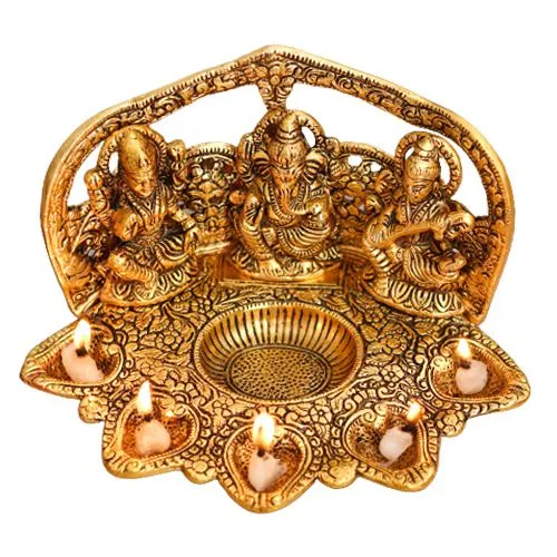 Remarkable Laxmi Ganesh Saraswati Idol Diya