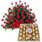 Outstanding gathering of Red Roses and delightful Ferrero Rocher Outstanding gathering of Red Roses and delightful Ferrero Rocher