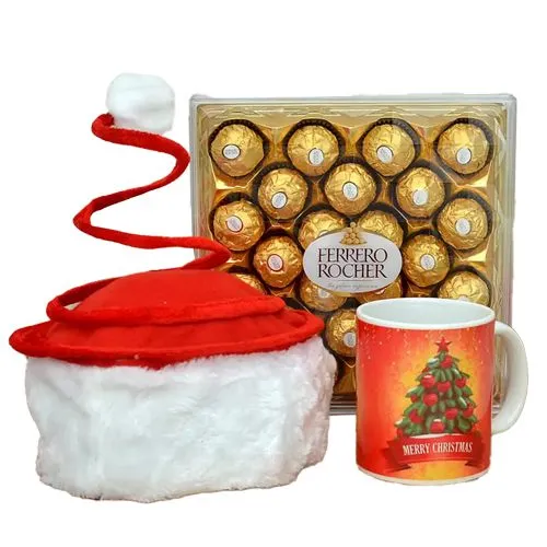 Splendid Christmas Mug with Spring Santa Cap N Ferrero Rocher Combo Splendid Christmas Mug with Spring Santa Cap N Ferrero Rocher Combo