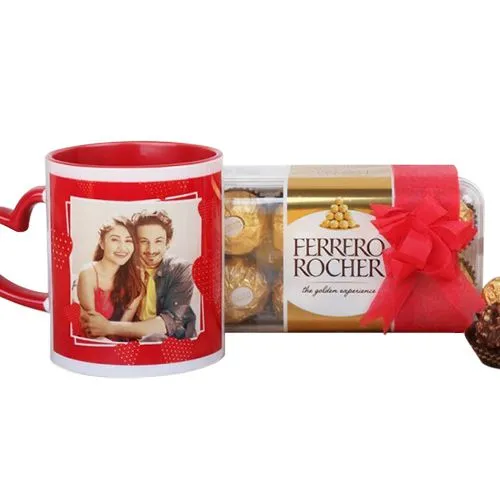 Red Heart Handle Personalized Coffee Mug N Ferrero Rocher Combo