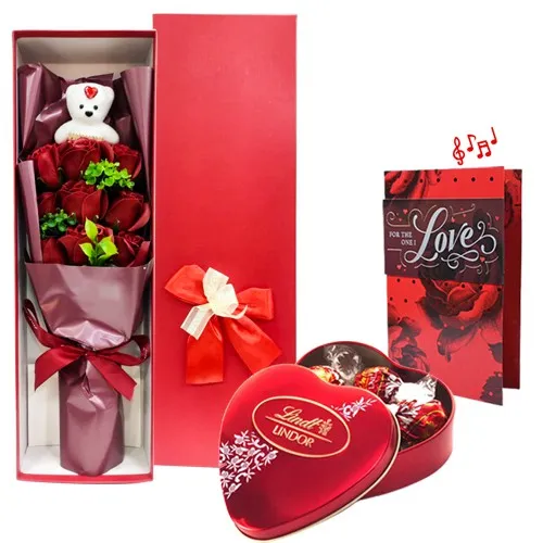 Classy N Cute Valentine Gift with Musical Greeting Cards N Lindt Chocolate