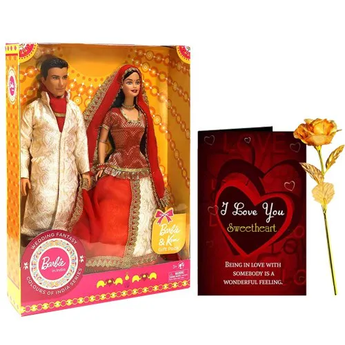 Exclusive Pair of Artificial Rose with Barbie N Musical Greetings Card