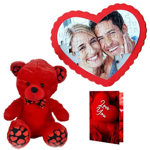 Wonderful Red Teddy with Heart Shape Puzzle N Love You Handmade Chocolate