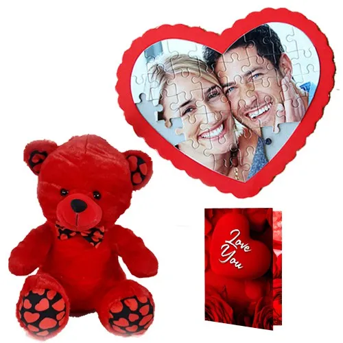 Wonderful Red Teddy with Heart Shape Puzzle N Love You Handmade Chocolate Wonderful Red Teddy with Heart Shape Puzzle N Love You Handmade Chocolate