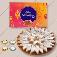 500 Gms. Kaju Katli , Cadburys Celebration Pack, 4 Wax Diya 500 Gms. Kaju Katli , Cadburys Celebration Pack, 4 Wax Diya