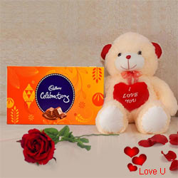 Cadburys Celebration Pack with a silk rose and A ...