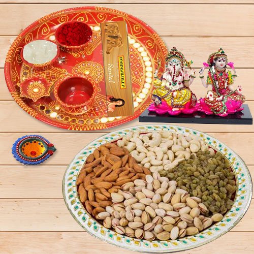 Diwali Puja Thali with Ganesh Lakshmi & Dry Fruits Diwali Puja Thali with Ganesh Lakshmi & Dry Fruits