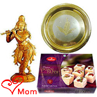 Intricate Krishna made of Sandalwood and Sweets Hamper Intricate Krishna made of Sandalwood and Sweets Hamper