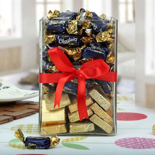 Enticing Cadbury Eclairs n Handmade Chocolate in a Glass Jar Pack Enticing Cadbury Eclairs n Handmade Chocolate in a Glass Jar Pack