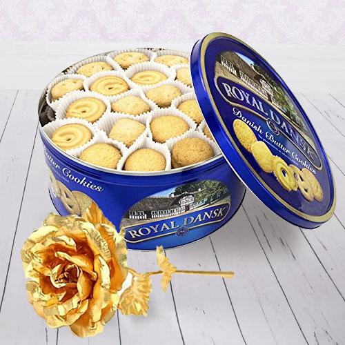 Crunchy Christmas Cookies and Gold Rose Gift Set Crunchy Christmas Cookies and Gold Rose Gift Set
