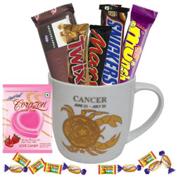Mouth-watering Chocolates and Mug with Cancer Zodiac Sign Print Gift Combo Mouth-watering Chocolates and Mug with Cancer Zodiac Sign Print Gift Combo
