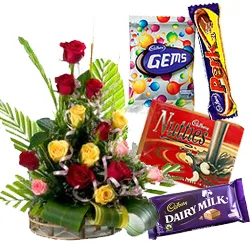 Order Mixed Roses Arrangement with Assorted Cadbury Chocolates