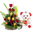 15 Mixed Roses Arrangement with Teddy bear 15 Mixed Roses Arrangement with Teddy bear