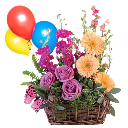 Festive Beautiful Flowers and Bright Balloons with Warm Wishes Festive Beautiful Flowers and Bright Balloons with Warm Wishes