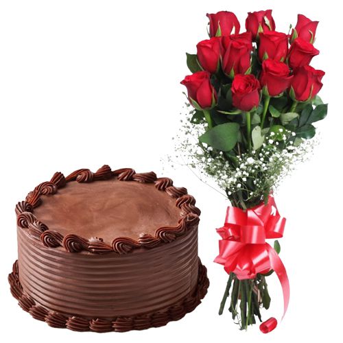 Online Combo of Red Roses N Chocolate Cake Online Combo of Red Roses N Chocolate Cake