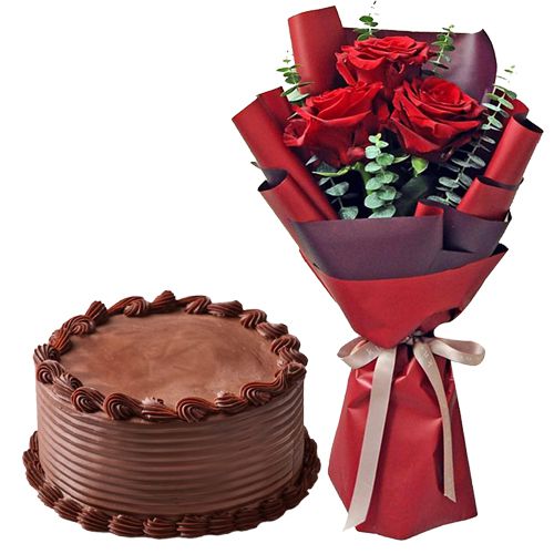 Deliver Online Red Roses with Chocolate Cake Deliver Online Red Roses with Chocolate Cake
