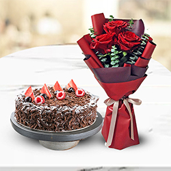 Touching 3 Red Roses with 1/2 Kg Black Forest Cake Touching 3 Red Roses with 1/2 Kg Black Forest Cake