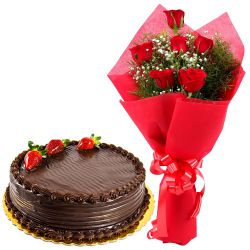 Lovely Gift of 6 Red Rose and 1 Lb Chocolate Cake Lovely Gift of 6 Red Rose and 1 Lb Chocolate Cake