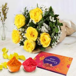 Ornate Yellow Roses Corsage and Cadbury Assortment Chocolates Ornate Yellow Roses Corsage and Cadbury Assortment Chocolates