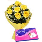 Dainty Yellow Rose Hand Bunch and Cadbury Assortment Chocolates Dainty Yellow Rose Hand Bunch and Cadbury Assortment Chocolates