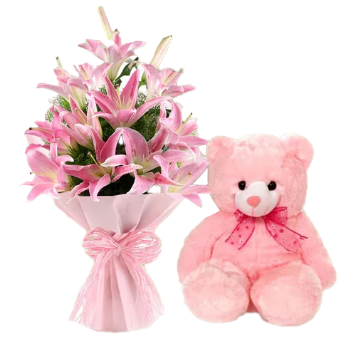 Book Pink Lilies Bouquet N Teddy Online Book Pink Lilies Bouquet N Teddy Online
