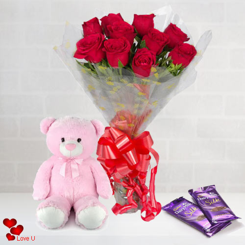 Deliver Red Roses Bouquet, Teddy N Chocolates for V-Day Deliver Red Roses Bouquet, Teddy N Chocolates for V-Day