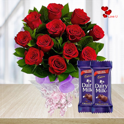 Rose Day Combo of Red Roses with Dairy Milk Chocolates Rose Day Combo of Red Roses with Dairy Milk Chocolates