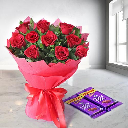 Sweet Sensation Rose Bouquet with Dairy Milk Chocolates Sweet Sensation Rose Bouquet with Dairy Milk Chocolates