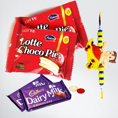 Rakhi with Chocopie and Dairy Milk Rakhi with Chocopie and Dairy Milk