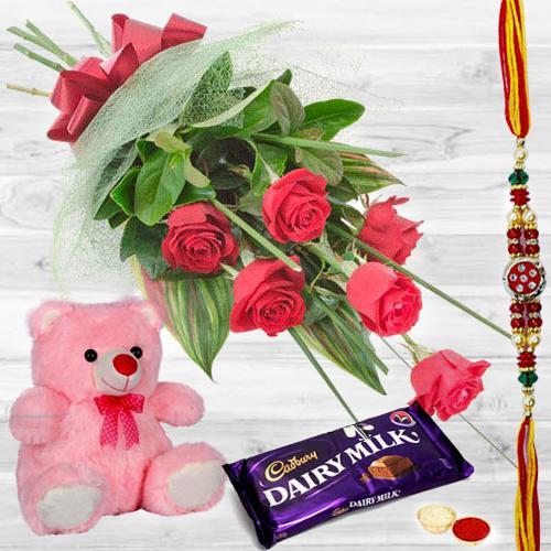 Red Rose Bunch with Teddy and Chocolates Red Rose Bunch with Teddy and Chocolates