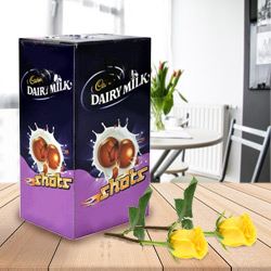Cadburys Chocolate Shots with Two Yellow Rose Cadburys Chocolate Shots with Two Yellow Rose