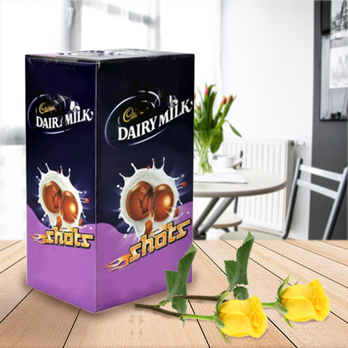 Cadburys Chocolate Shots with Two Yellow Rose Cadburys Chocolate Shots with Two Yellow Rose