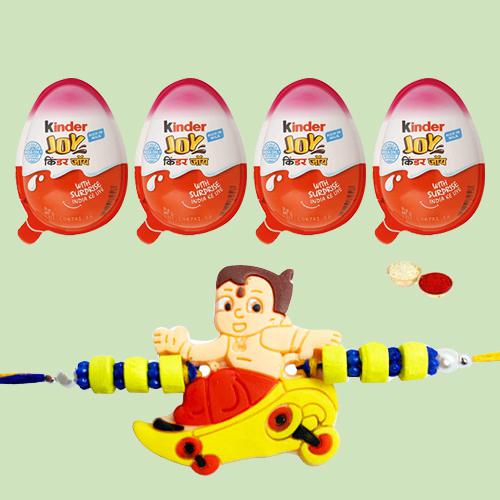 4 Kinder Joy Chocolates with 1 Rakhi 4 Kinder Joy Chocolates with 1 Rakhi