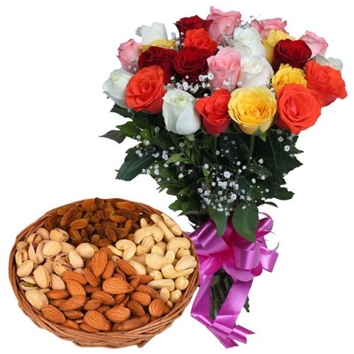 Delightful Two Dozen Splashy Roses and 1 Kg. Dried Fruits Delights Delightful Two Dozen Splashy Roses and 1 Kg. Dried Fruits Delights