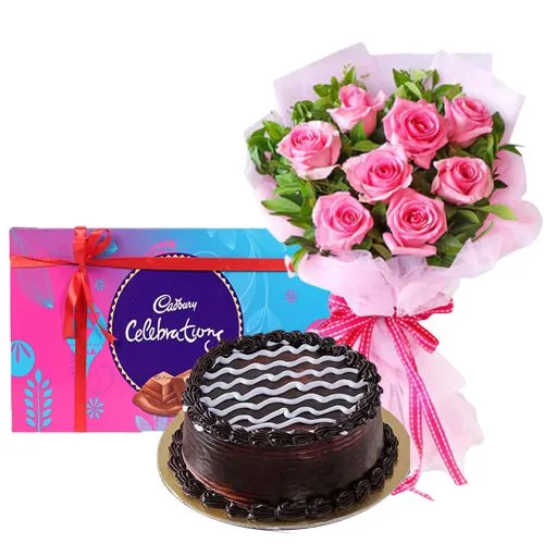 Charming Pink Rose Bouquet Cake and Cadbury Celebrations