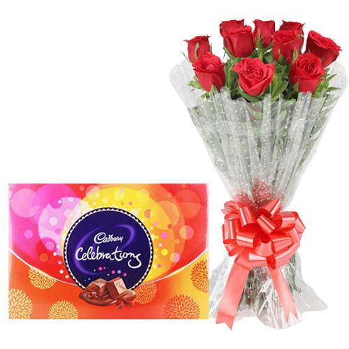 Impressive Red Roses Bouquet with Cadbury Celebration Combo Impressive Red Roses Bouquet with Cadbury Celebration Combo