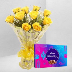 Delicious Cadbury Celebration and Yellow Rose Bouquet Delicious Cadbury Celebration and Yellow Rose Bouquet