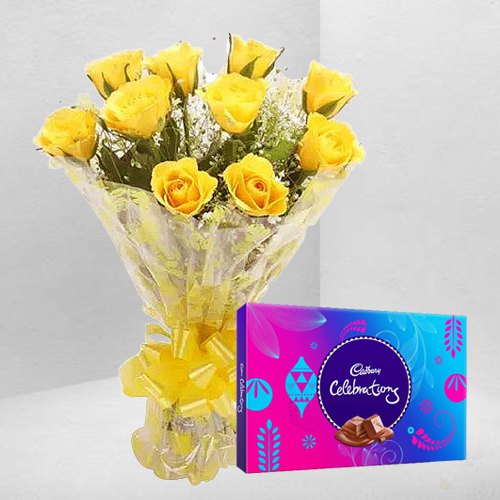 Delicious Cadbury Celebration and Yellow Rose Bouquet Delicious Cadbury Celebration and Yellow Rose Bouquet