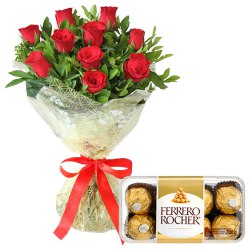 Loving Combo of Red Roses Bouquet with Lip-Smacking Ferrero Rocher Chocolate Loving Combo of Red Roses Bouquet with Lip-Smacking Ferrero Rocher Chocolate