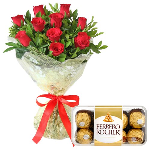 Loving Combo of Red Roses Bouquet with Lip-Smacking Ferrero Rocher Chocolate Loving Combo of Red Roses Bouquet with Lip-Smacking Ferrero Rocher Chocolate