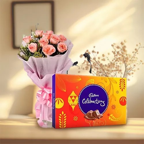 Send Combo of Pink Roses and Cadbury Celebration Online Send Combo of Pink Roses and Cadbury Celebration Online