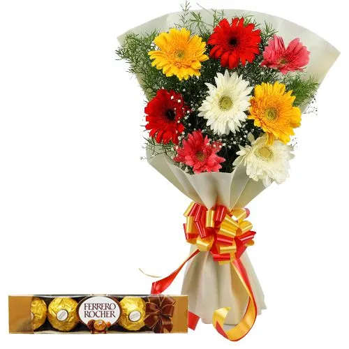 Order Gerberas Bouquet with Ferrero Rocher Chocolate