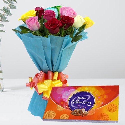 Send Mixed Roses and Cadbury Celebration Chocolate Online Send Mixed Roses and Cadbury Celebration Chocolate Online